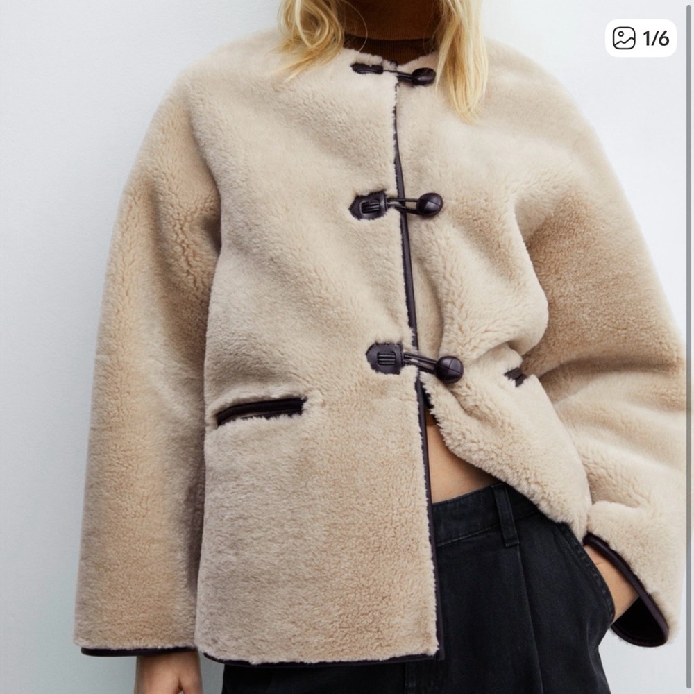 Mango Tan and Black Faux Fur Jacket